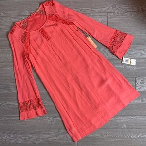 NWT Gibson Latimer Coral Pink Long Sleeve Dress, Autumn Road, Small